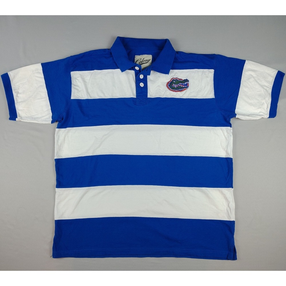 Florida Gators Colony Polo Shirt Mens 2XL Blue White Stripe Rugby Cotton NCAA
